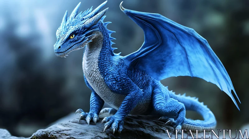 AI ART Azure Dragon Perched on Stone