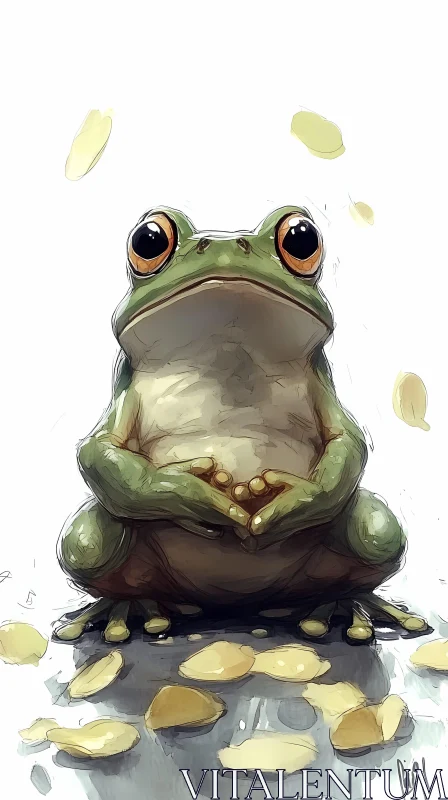 Frog Contemplating Among Chips AI Image