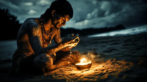 Tattooed Man and Glowing Bowl