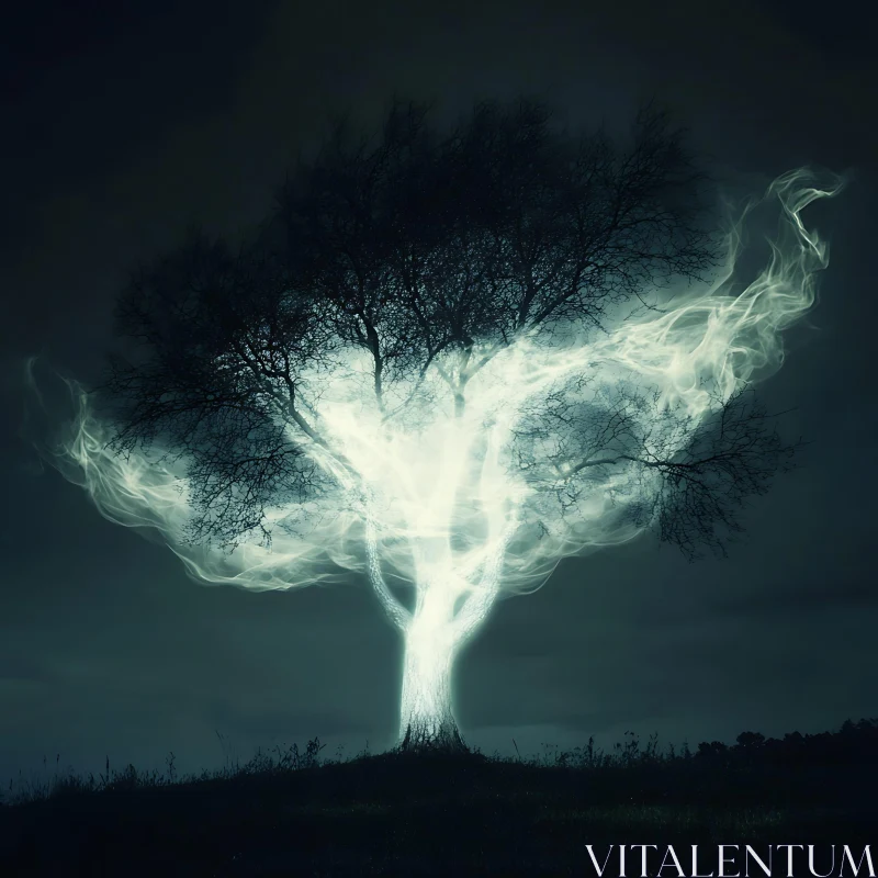 Glowing Tree of the Night AI Image