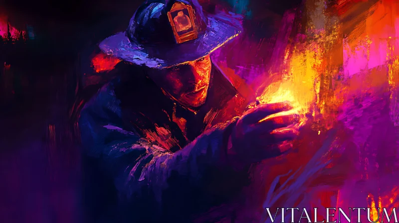 Abstract Art of Firefighter Battling Flames AI Image