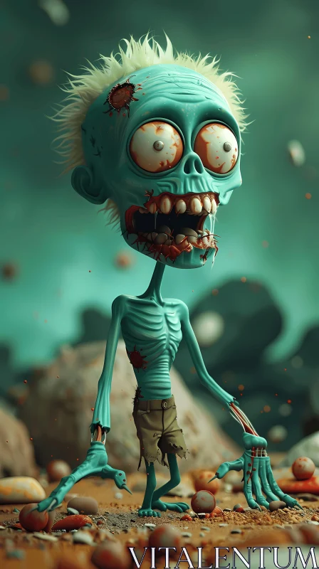 AI ART 3D Rendering of a Green-Skinned Cartoon Zombie