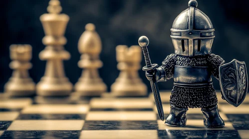 Toy Knight on Chessboard Still Life