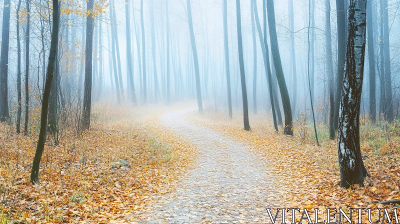 AI ART Enchanted Autumn Walkway Through Misty Woods