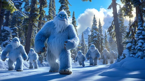 Friendly Yetis on a Snowy Adventure