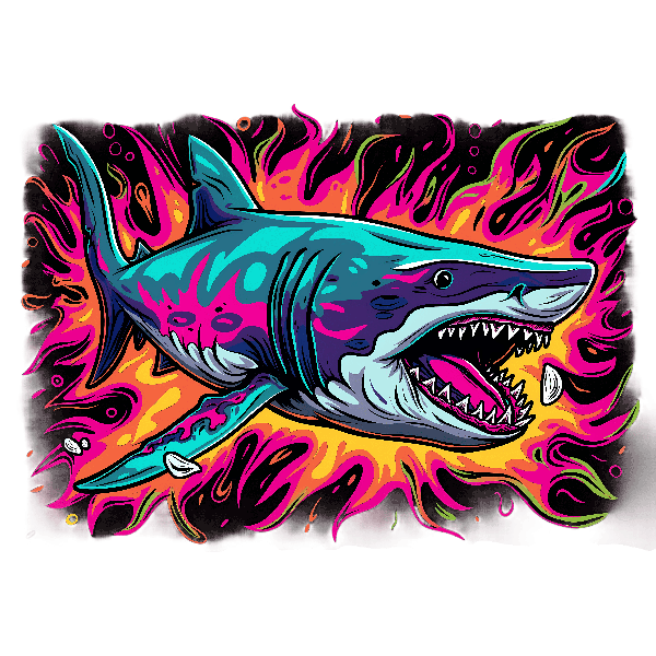 Colorful Shark Art on Transparent Background POD Design