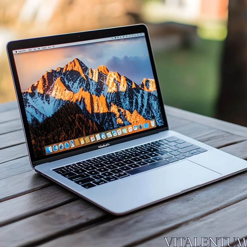 MacBook Pro Featuring Mountain Landscape Wallpaper AI Image