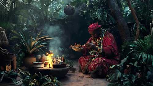 Traditional Ritual in Lush Jungle