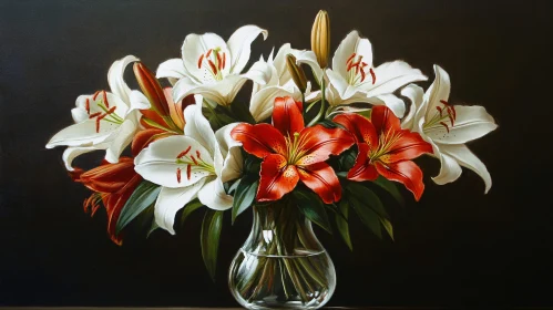 Elegant Lilies in Clear Vase - Still Life