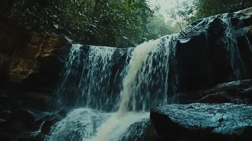 Tranquil Waterfall in a Lush Green Forest