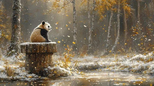 Serene Panda Amidst Autumn Leaves