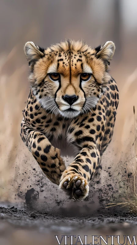 Cheetah Racing Towards Camera AI Image