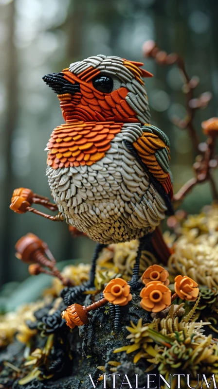 AI ART Detailed Bird on Mossy Branch