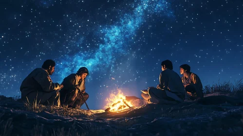 Friends by the fire under the stars