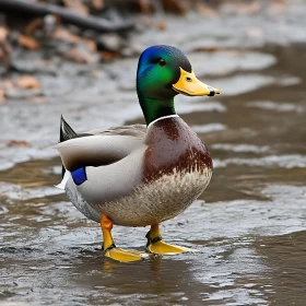 Detailed Portrait of a Mallard Duck