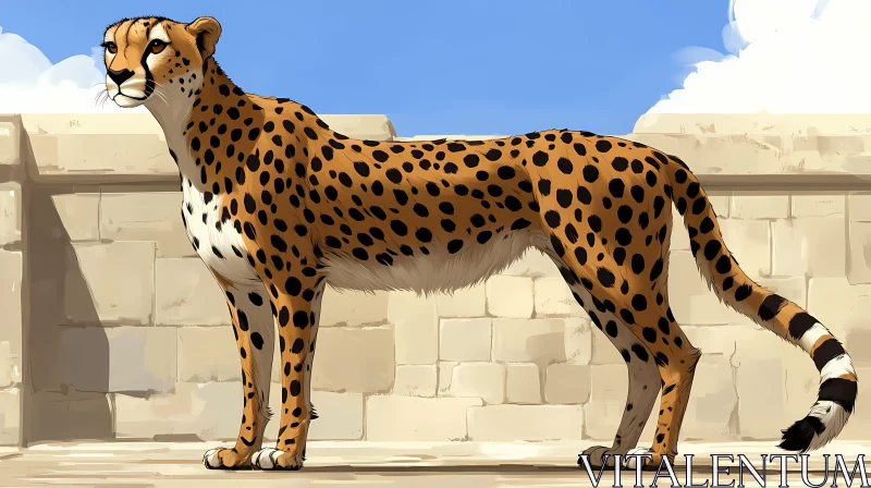 AI ART Elegant Cheetah Against Stone Wall