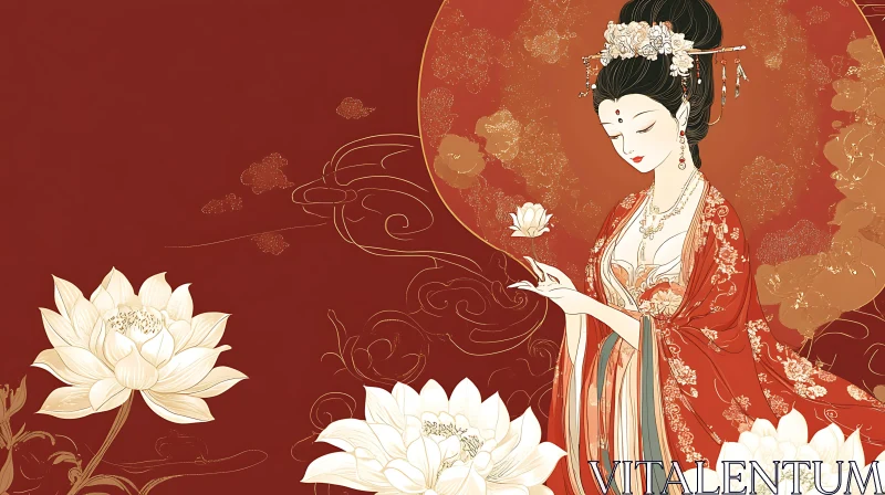 AI ART Elegant Lady Holding Lotus Blossom