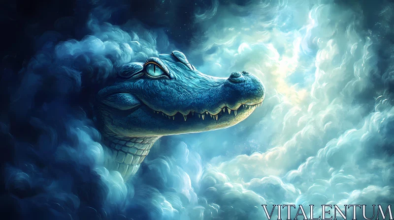 AI ART Crocodile in Cloudscape Fantasy Art