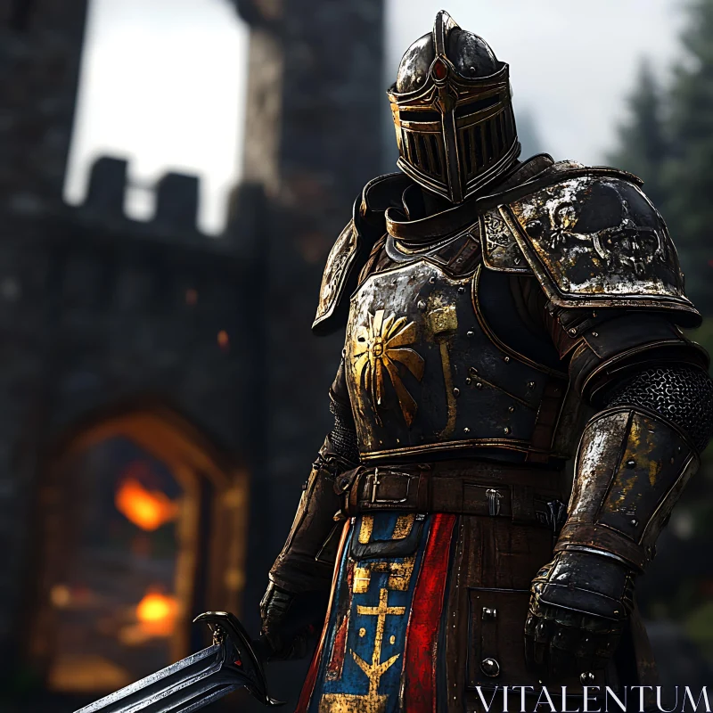 AI ART Medieval Knight Guarding Fortress