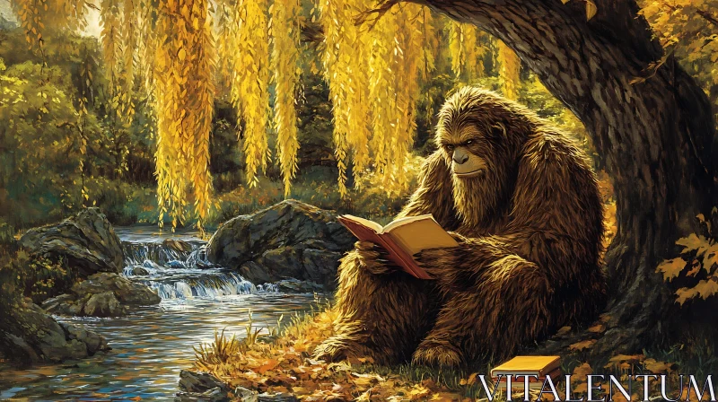 AI ART Sasquatch's Riverside Reading Nook