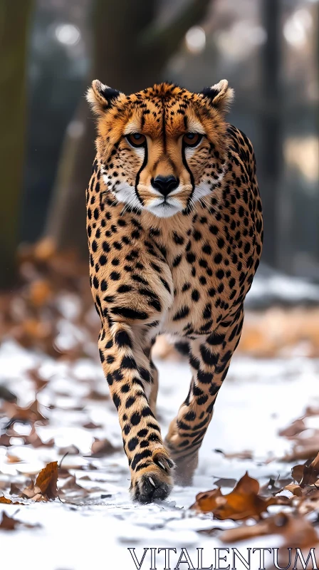 Cheetah Walking in Snow AI Image