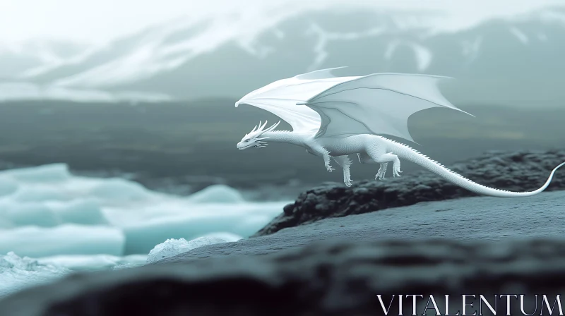 AI ART Icy Flight of the White Dragon