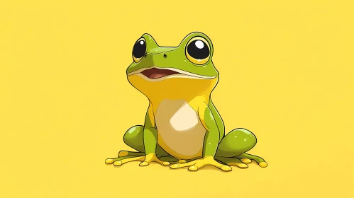 Green Frog on Yellow Background