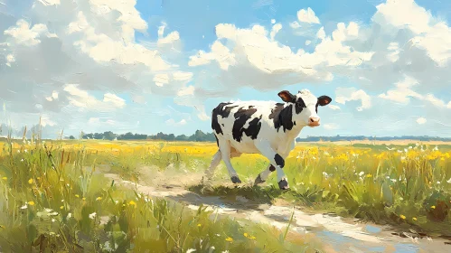 Cow Walking in Scenic Pasture