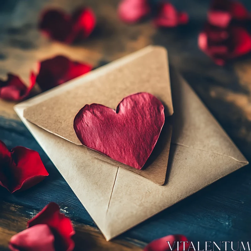 AI ART Envelope with Heart and Rose Petals