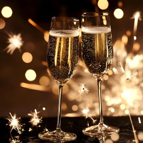 Festive Champagne Toast with Sparkling Lights