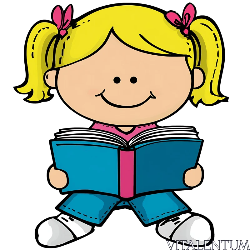 AI ART Cartoon Girl Enjoying a Book