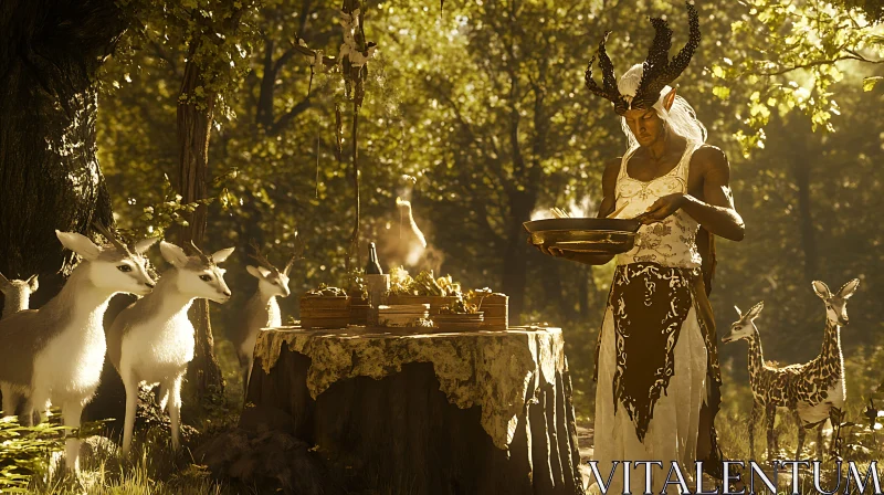 Woodland Banquet with Antlered Elf AI Image