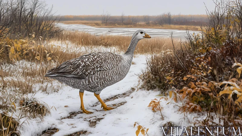 Solitary Goose in a Snowy Wilderness AI Image