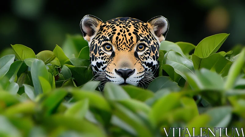 Jaguar Among the Leaves AI Image