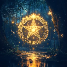 Mystical Pentagram in Dark Forest