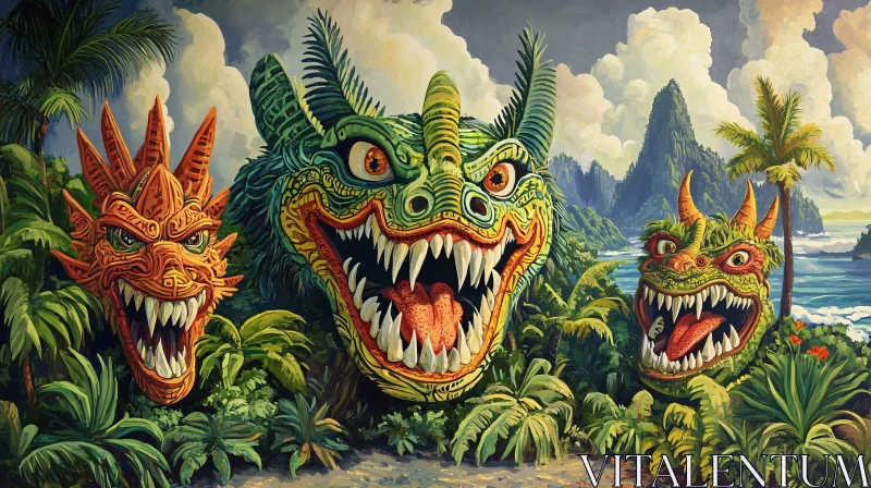 AI ART Island Dragon Protectors Fantasy Painting