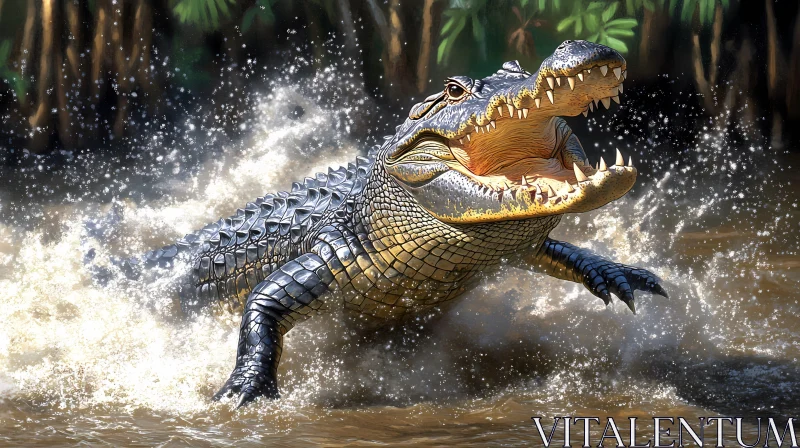 AI ART Crocodile Emerging from Water