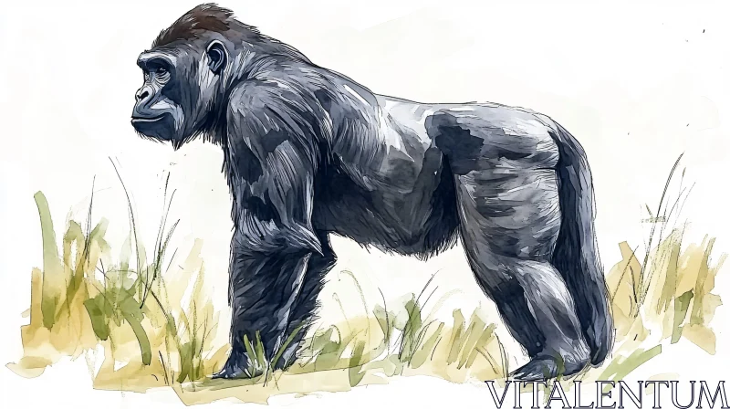 Gorilla Illustration in Grassland AI Image