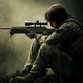 Camouflaged Sniper Ready for Action