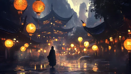 Asian Street with Lanterns