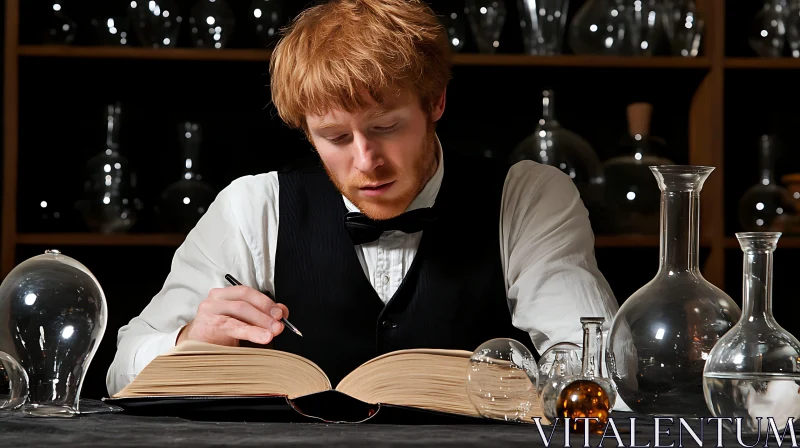 Man Writing in Old Book AI Image