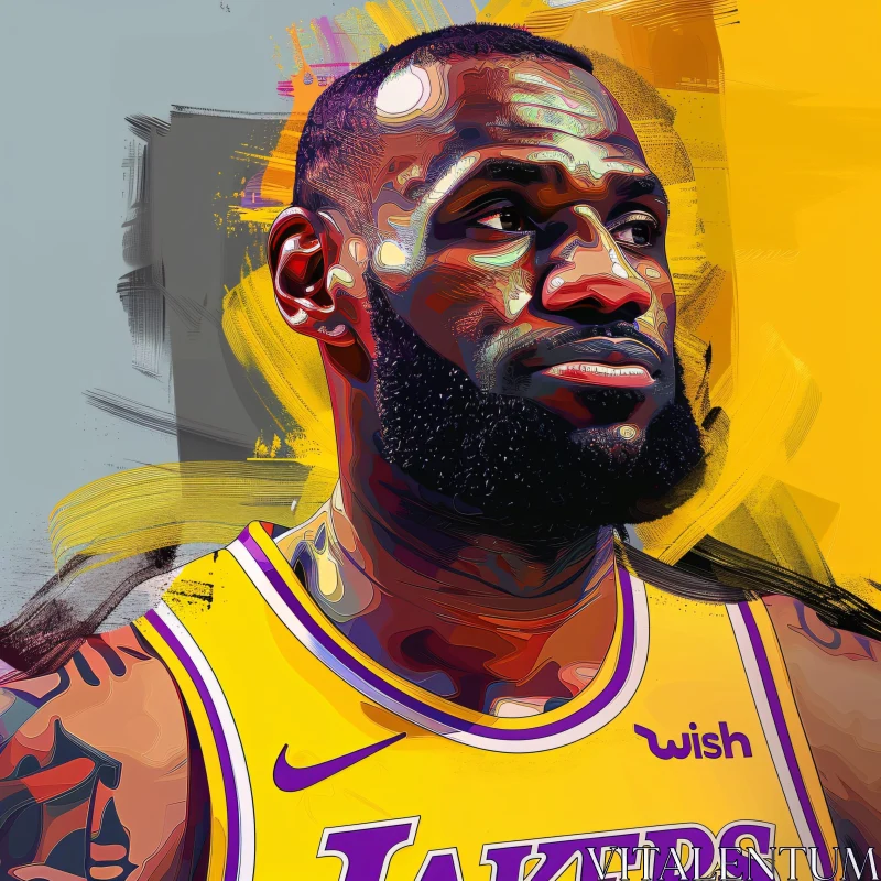 LeBron James Art Portrait in Lakers Jersey AI Image