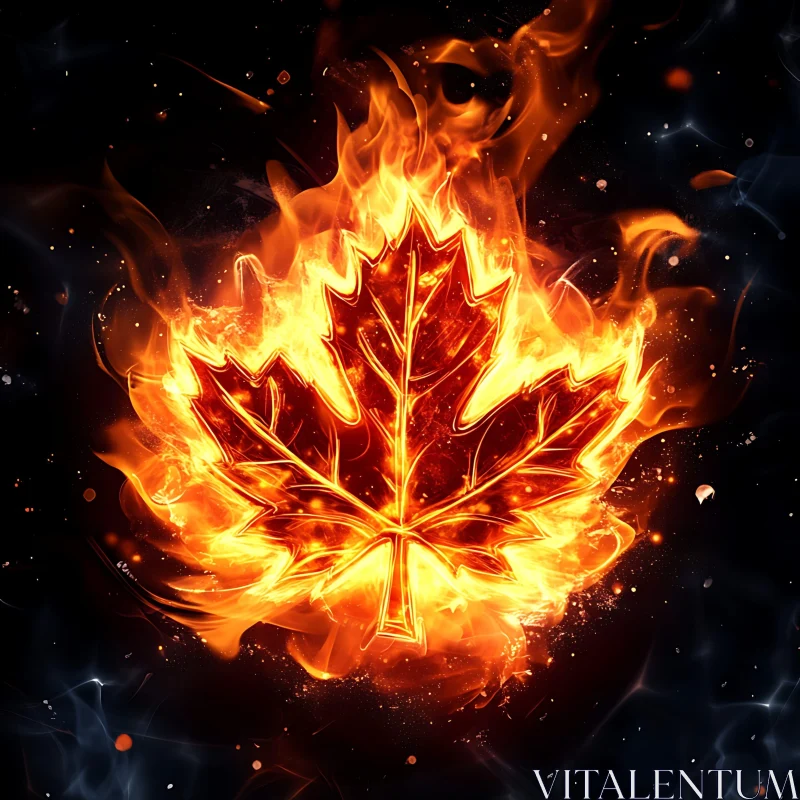 Burning Maple Leaf in Flames AI Image