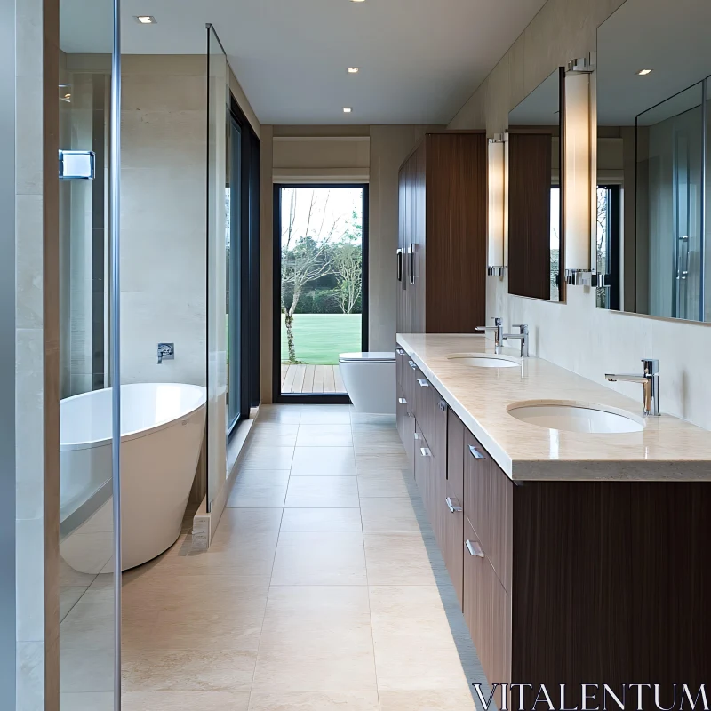 Luxurious Contemporary Bathroom with Garden Vista AI Image