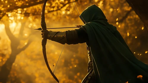 Hooded Archer in Autumnal Forest