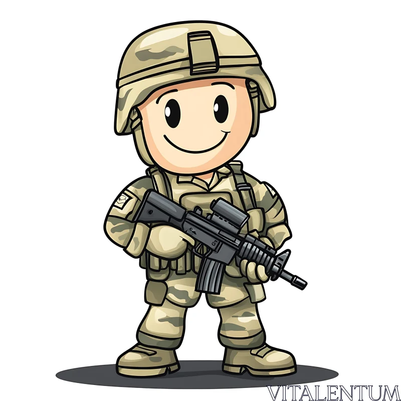 AI ART Smiling Cartoon Soldier with Rifle