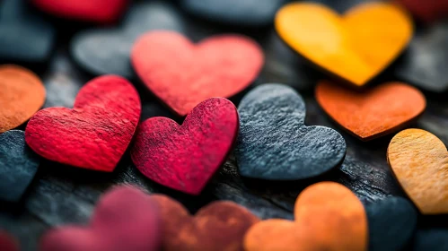 Colorful Wooden Hearts Still Life