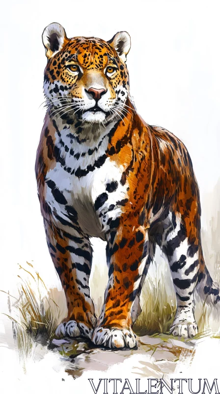 Illustration of a Majestic Jaguar in Nature AI Image