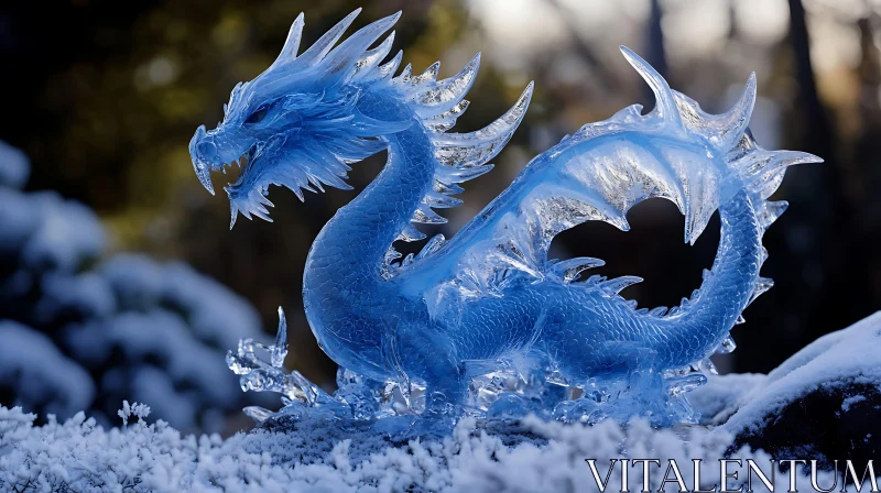 AI ART Translucent Ice Dragon on Snowy Ground