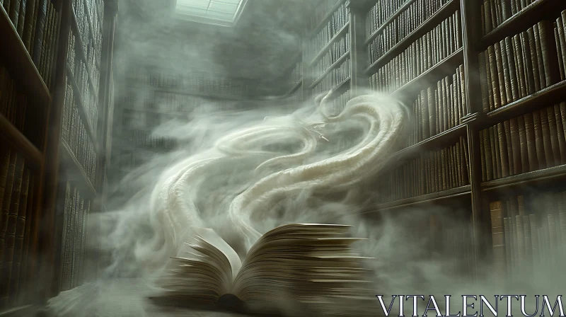 AI ART Foggy Library with Open Book